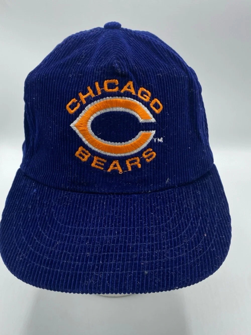 VINTAGE Chicago Bears Hat Cap Snapback Blue Corduroy NFL Football Shell Adult